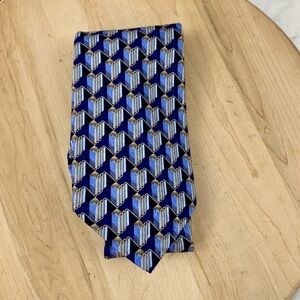 Ermenegildo Zegna Mens Tie Woven 100% Silk Blue Navy Geometric Abstract Print